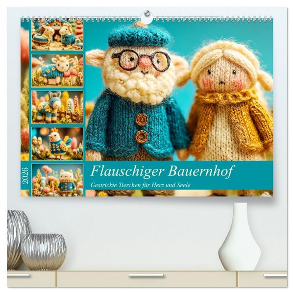 Produktbild: Flauschiger Bauernhof. Gestrickte Tierchen f&uuml;r Herz und Seele (hochwertiger Premium Wandkalender 2026 DIN A2 quer), Kunstdruck in Hochglanz