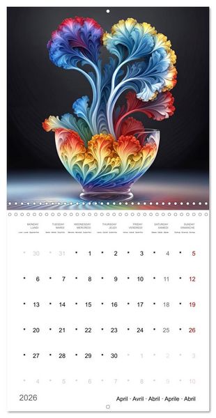 Produktbild: Fleurs en verre color&eacute; (Calendrier mural carr&eacute; 2026 30x30 cm) Calendrier double avec une page pour vos prises de notes