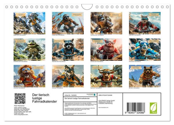 Produktbild: Der tierisch lustige Fahrradkalender (Wandkalender 2026 DIN A4 quer), CALVENDO Monatskalender
