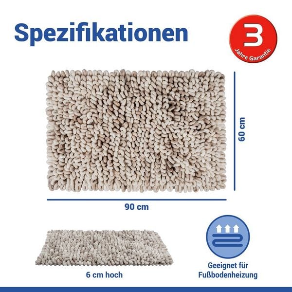 Produktbild: Badteppich Mod. Lerici Wei&szlig;-Grau, 60 x 90 cm, rutschfest und schnelltrocknend