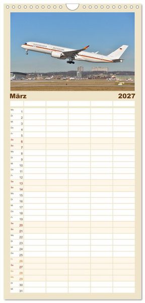 Produktbild: Familienplaner 2027 - Flugzeuge auf Europas Flugh&auml;fen mit 5 Spalten (Wandkalender, 21 x 45 cm) CALVENDO