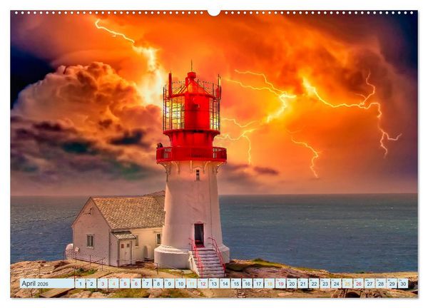 Produktbild: Leuchtturm Gewitter (Wandkalender 2026 DIN A2 quer), CALVENDO Monatskalender