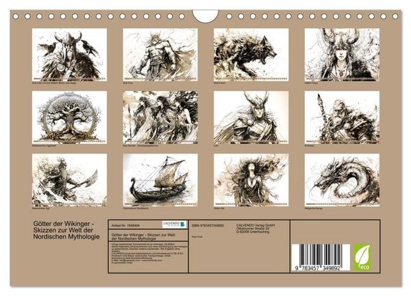 Produktbild: G&ouml;tter der Wikinger - Skizzen zur Welt der Nordischen Mythologie (Wandkalender 2026 DIN A4 quer), CALVENDO Monatskalender