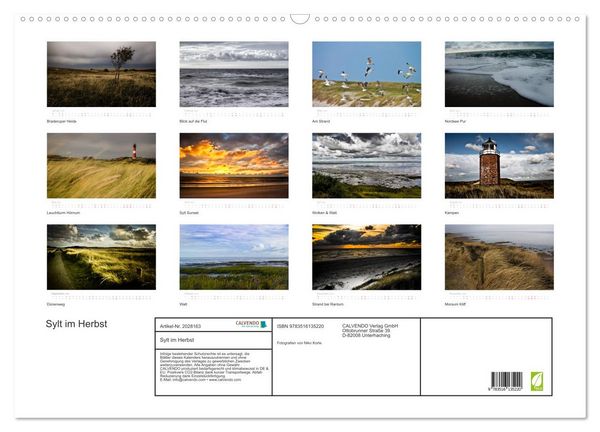 Produktbild: Sylt im Herbst (Wandkalender 2026 DIN A2 quer), CALVENDO Monatskalender