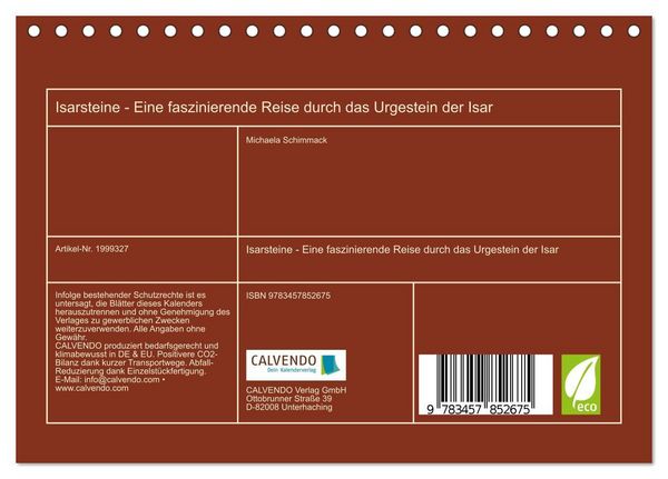 Produktbild: Isarsteine - Eine faszinierende Reise durch das Urgestein der Isar (Tischkalender 2026 DIN A5 quer), CALVENDO Monatskalender