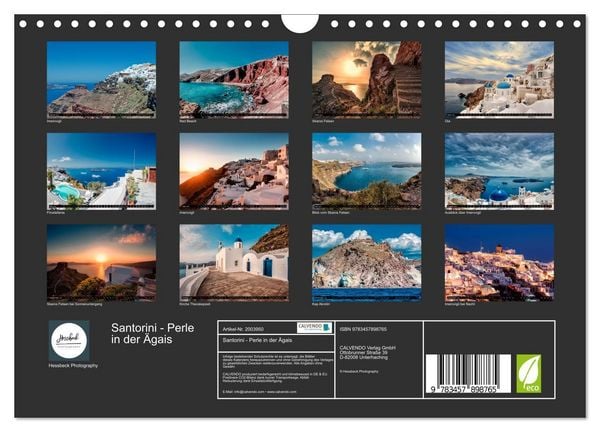 Produktbild: Santorini - Perle in der &Auml;gais (Wandkalender 2026 DIN A4 quer), CALVENDO Monatskalender