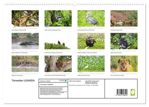 Produktbild: Tierwelten UGANDA (hochwertiger Premium Wandkalender 2026 DIN A2 quer), Kunstdruck in Hochglanz