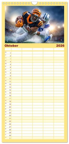 Produktbild: Familienplaner 2026 - American Football - Touchdown durchs Jahr mit 5 Spalten (Wandkalender, 21 x 45 cm) CALVENDO