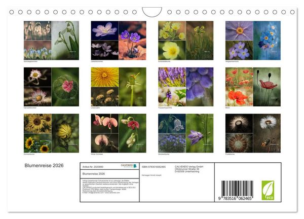 Produktbild: Blumenreise 2026 (Wandkalender 2026 DIN A4 quer), CALVENDO Monatskalender