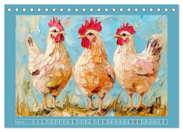 Produktbild: Federleichte Sch&ouml;nheiten. Duftige H&uuml;hner-Paintings (Tischkalender 2026 DIN A5 quer), CALVENDO Monatskalender