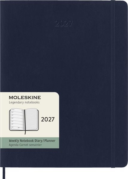 Produktbild: Moleskine 12 Monate Tageskalender 2027, XL, 1 Tag = 1 Seite, rechts linierte Seite, Weicher Einband, Saphir
