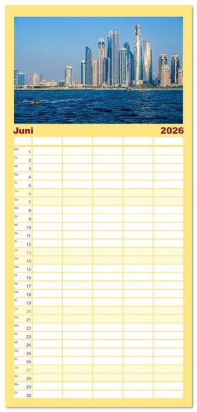 Produktbild: Familienplaner 2026 - Wundervolles Dubai mit 5 Spalten (Wandkalender, 21 x 45 cm) CALVENDO