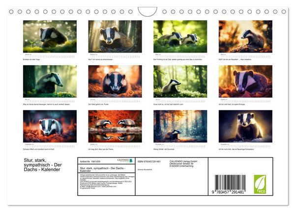 Produktbild: Stur, stark, sympathisch - Der Dachs - Kalender (Wandkalender 2026 DIN A4 quer), CALVENDO Monatskalender
