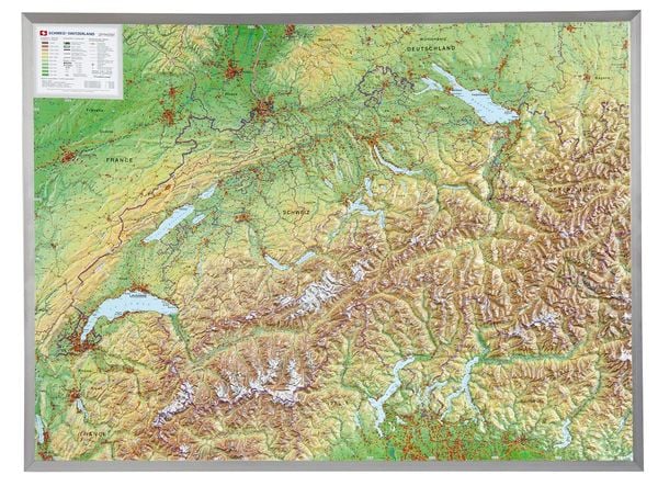 Georelief Schweiz 1 : 500 000 mit Aluminium Rahmen