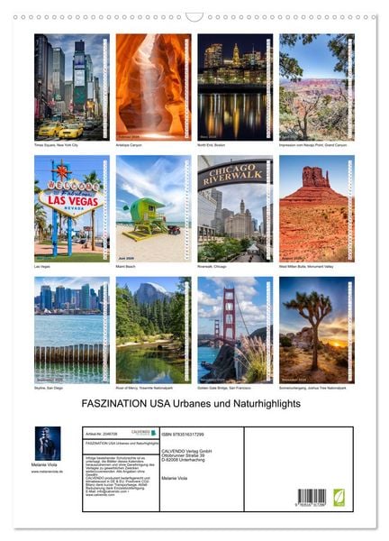 Produktbild: FASZINATION USA Urbanes und Naturhighlights (Wandkalender 2026 DIN A2 hoch), CALVENDO Monatskalender