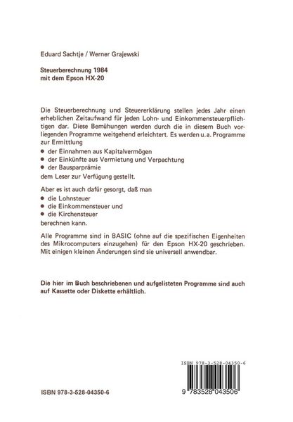 Produktbild: Steuerberechnung 1984 mit dem Epson HX-20