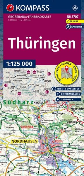 KOMPASS Großraum Fahrradkarte 3707 Thüringen 1:125.000, Sonstige von , Kompass-Karten, 978-3-99154-570-5