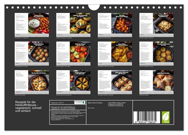 Produktbild: Rezepte f&uuml;r die Hei&szlig;luftfritteuse - vegetarisch, schnell und einfach (Wandkalender 2026 DIN A4 quer), CALVENDO Monatskalender