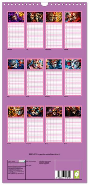 Produktbild: Familienplaner 2026 - MASKEN - poetisch und vertr&auml;umt mit 5 Spalten (Wandkalender, 21 x 45 cm) CALVENDO