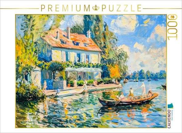 Produktbild: CALVENDO Puzzle Impressionistische Villa mit Boot auf dem See | 1000 Teile Lege-Gr&ouml;&szlig;e 64x48cm Foto-Puzzle f&uuml;r gl&uuml;ckliche Stunden