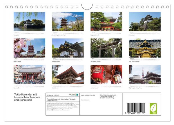 Produktbild: Tokio Kalender mit historischen Tempeln und Schreinen (Wandkalender 2026 DIN A4 quer), CALVENDO Monatskalender