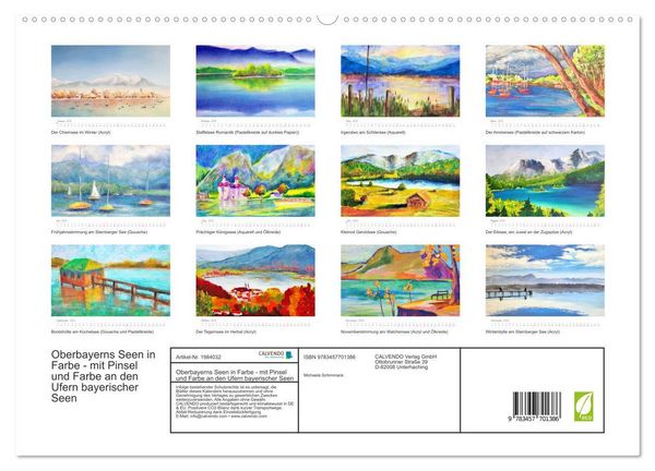 Produktbild: Oberbayerns Seen in Farbe - mit Pinsel und Farbe an den Ufern bayerischer Seen (hochwertiger Premium Wandkalender 2026 DIN A2 quer), Kunstdruck in Hochglanz