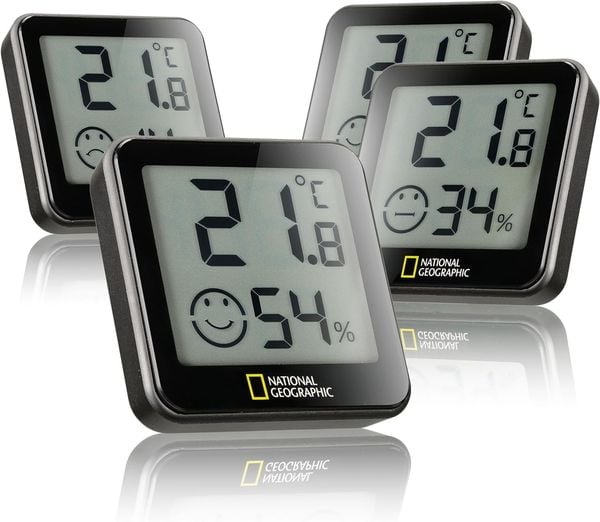 Produktbild: National Geographic 9070210 - Thermo-/Hygrometer Tempy 4er-Set, Pr&auml;zise Raumklima &Uuml;berwachung, Temperatur- und Luftfeuchtigkeitsmessger&auml;t