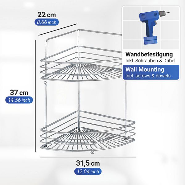 Produktbild: Eckwandablage Mod. Milano mit 2 Etagen, Chrom