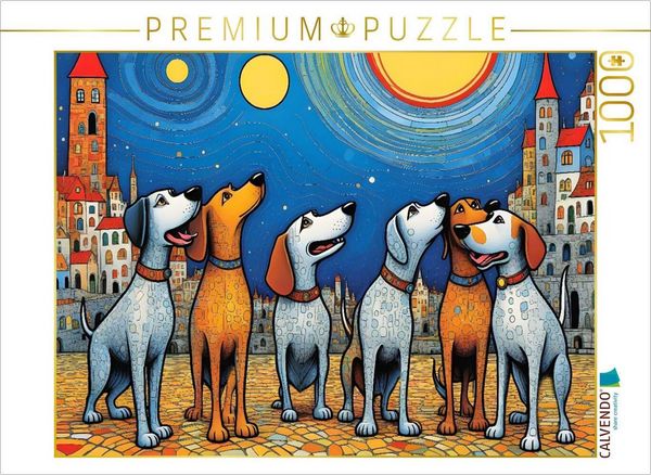 Produktbild: CALVENDO Puzzle Bunte Hunde - im Rudel macht Heulen besonders viel Spa&szlig; | 1000 Teile Lege-Gr&ouml;&szlig;e 64x48cm Foto-Puzzle f&uuml;r gl&uuml;ckliche Stunden