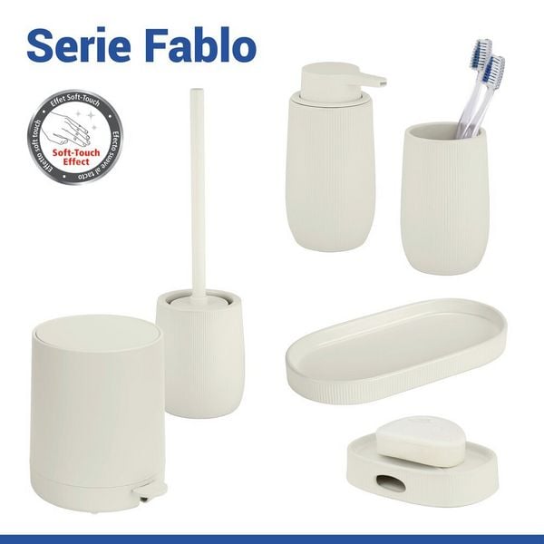 Produktbild: WC-Garnitur Mod. Fablo Creme, aus hochwertiger Keramik, mit Silikon-B&uuml;rstenkopf