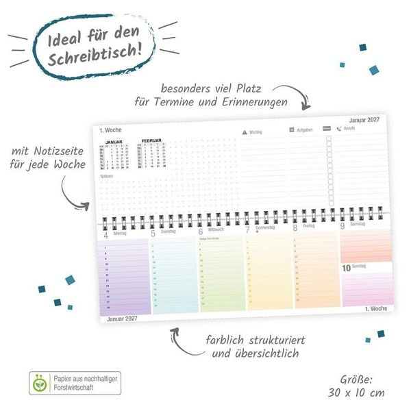 Produktbild: TR&Ouml;TSCH - Schreibtischquerkalender Timer Farben (eine Woche 2 Seiten) 2027