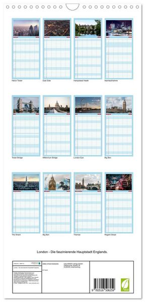 Produktbild: Familienplaner 2026 - London - Die faszinierende Hauptstadt Englands. mit 5 Spalten (Wandkalender, 21 x 45 cm) CALVENDO