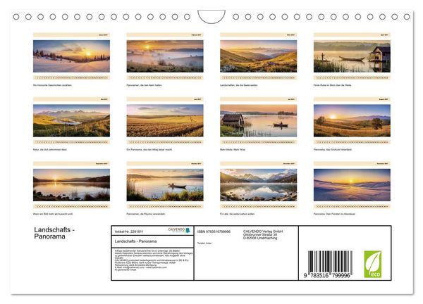 Produktbild: Landschafts - Panorama (Wandkalender 2027 DIN A4 quer), CALVENDO Monatskalender