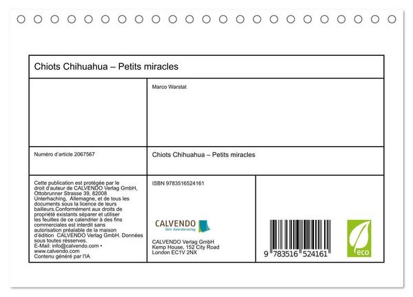 Produktbild: Chiots Chihuahua - Petits miracles (Calendrier de bureau 2026 DIN A5 vertical), CALVENDO calendrier mensuel