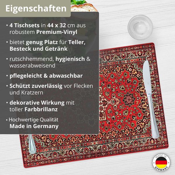 Produktbild: Tischsetmacher Tischsets Orientalischer Teppich in rot, aus hochwertigem Vinyl (4 St&uuml;ck), 44 x 32 cm