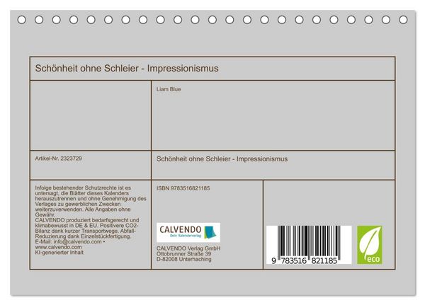 Produktbild: Sch&ouml;nheit ohne Schleier - Impressionismus (Tischkalender 2027 DIN A5 quer), CALVENDO Monatskalender