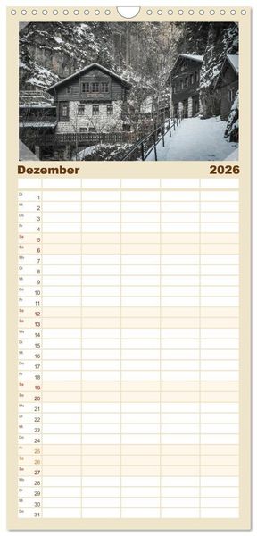 Produktbild: Familienplaner 2026 - S&auml;chsische Schweiz mit 5 Spalten (Wandkalender, 21 x 45 cm) CALVENDO