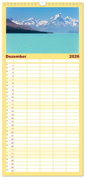 Produktbild: Familienplaner 2026 - Neuseeland - ein Naturparadies mit 5 Spalten (Wandkalender, 21 x 45 cm) CALVENDO