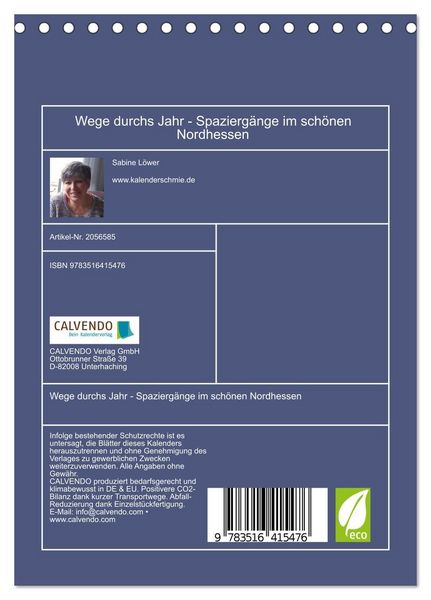 Produktbild: Wege durchs Jahr - Spazierg&auml;nge im sch&ouml;nen Nordhessen (Tischkalender 2026 DIN A5 hoch), CALVENDO Monatskalender