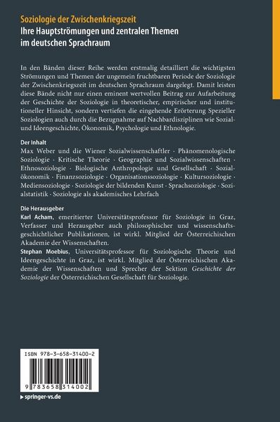 Produktbild: Soziologie der Zwischenkriegszeit. Ihre Hauptstr&ouml;mungen und zentralen Themen im deutschen Sprachraum