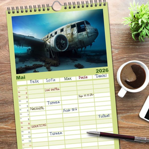 Produktbild: Familienplaner 2026 - Alte Maschinen - verlassene Lieblinge mit 5 Spalten (Wandkalender, 21 x 45 cm) CALVENDO