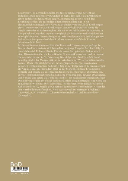 Produktbild: Gelehrtenbriefe an den Mongolisten Bernhard J&uuml;lg (1825-1886)