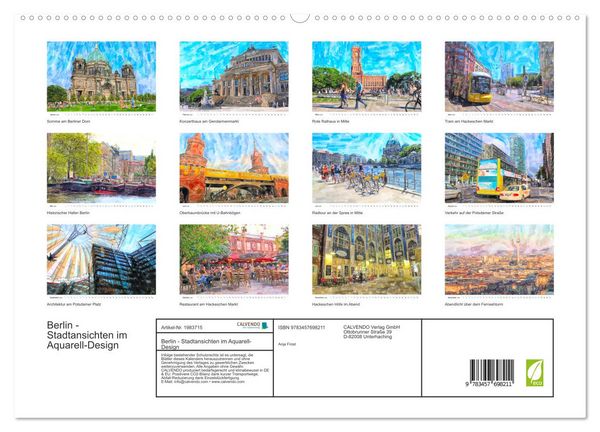 Produktbild: Berlin - Stadtansichten im Aquarell-Design (hochwertiger Premium Wandkalender 2026 DIN A2 quer), Kunstdruck in Hochglanz