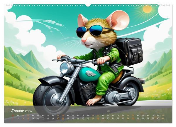 Produktbild: Tierische Motorradfahrer (hochwertiger Premium Wandkalender 2026 DIN A2 quer), Kunstdruck in Hochglanz