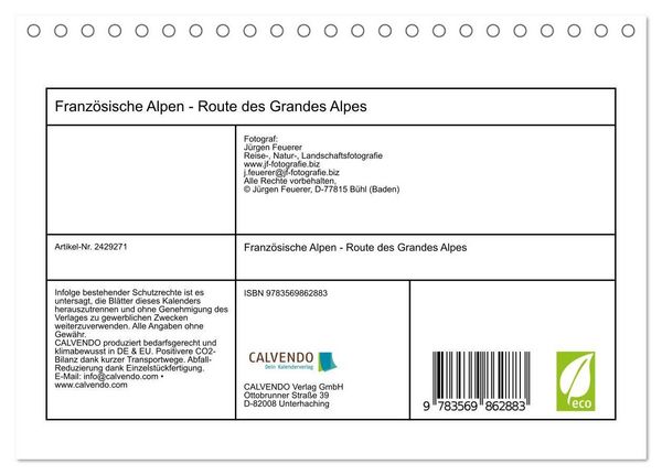 Produktbild: Franz&ouml;sische Alpen - Route des Grandes Alpes (Tischkalender 2027 DIN A5 quer), CALVENDO Monatskalender
