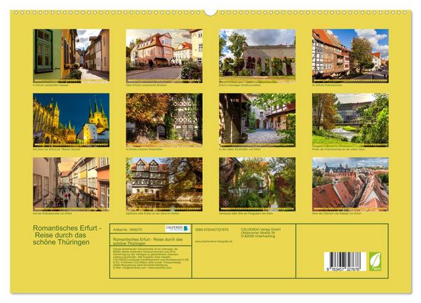 Produktbild: Romantisches Erfurt - Reise durch das sch&ouml;ne Th&uuml;ringen (hochwertiger Premium Wandkalender 2026 DIN A2 quer), Kunstdruck in Hochglanz