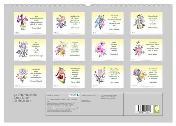 Produktbild: 12 unterhaltsame Zitate f&uuml;r ein sch&ouml;nes Jahr (hochwertiger Premium Wandkalender 2026 DIN A2 quer), Kunstdruck in Hochglanz