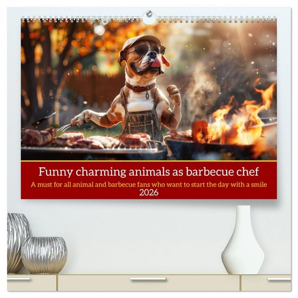 Produktbild: Funny charming animals as barbecue chef (High Quality Premium Wall Calendar 2026 DIN A2 landscape),CALVENDO 12 Month Wall Calendar