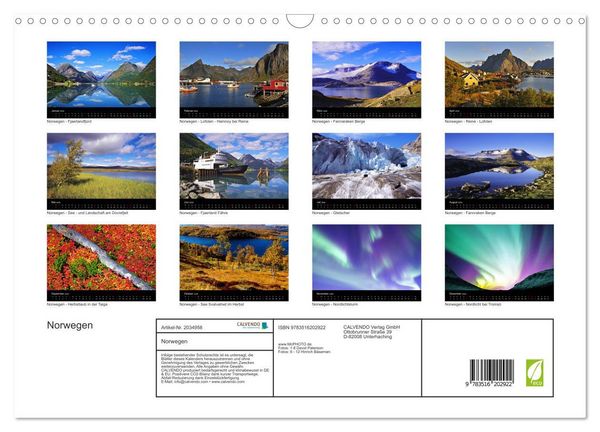 Produktbild: Norwegen (Wandkalender 2026 DIN A3 quer), CALVENDO Monatskalender