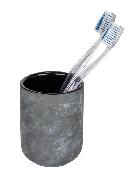 Produktbild: Bad-Accessoire Set Mod. Sacile, grau/schwarz, Keramik/Kunststoff, &Oslash; 9 x 16 cm, f&uuml;r stilvolle